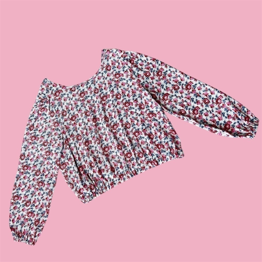 LOFT Pink & White Floral Long sleeved Top Blouse Size M Like New